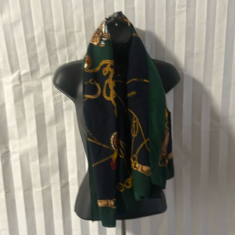 Extra Large Women’s Scarf Horse Print Green Gold Dark Blue Fashion Accessory